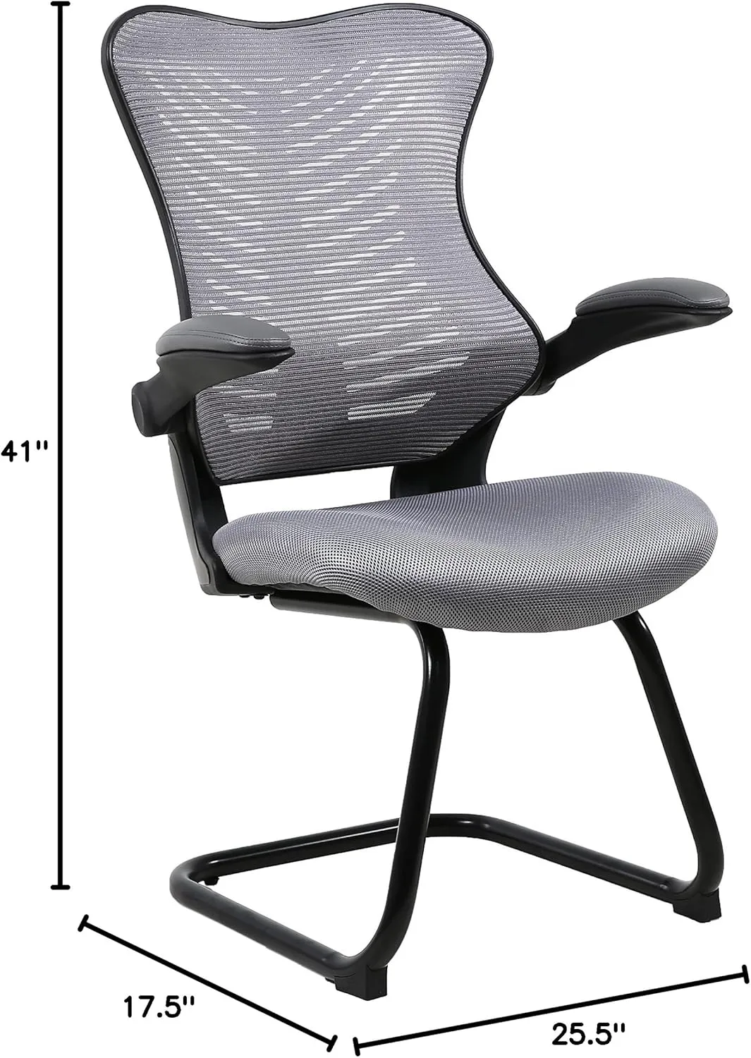 OfficeFactor Reception Guest Office Chairs with Flip Up Arms – Comfortable Mesh, Ergonomic Contour, Modern Convertible Furniture for Visitors, Meeting Groups 300 Lbs Rated (Gray)