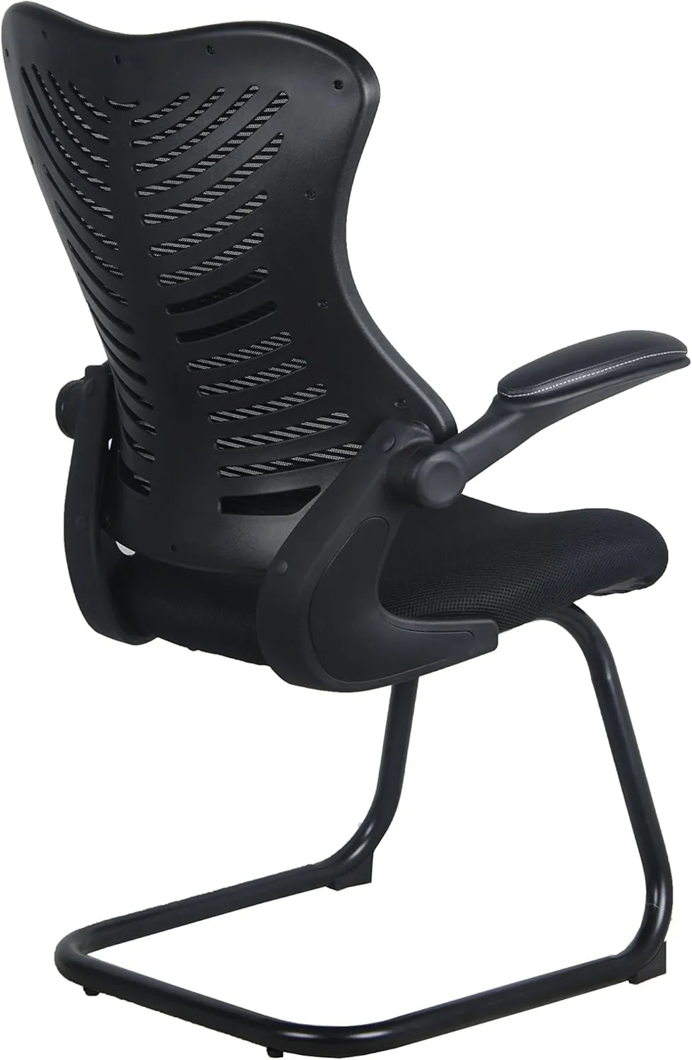OfficeFactor Reception Guest Office Chairs with Flip Up Arms – Comfortable Mesh, Ergonomic Contour, Modern Convertible Furniture for Visitors, Meeting Groups 300 Lbs Rated (Gray)