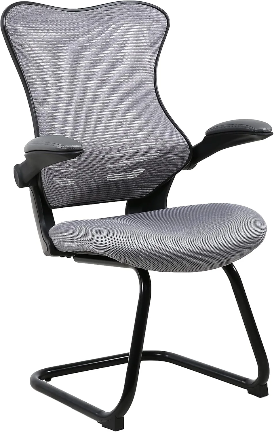 OfficeFactor Reception Guest Office Chairs with Flip Up Arms – Comfortable Mesh, Ergonomic Contour, Modern Convertible Furniture for Visitors, Meeting Groups 300 Lbs Rated (Gray)