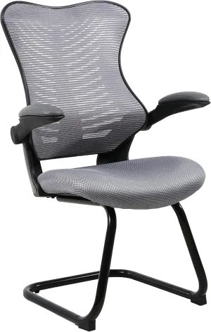 OfficeFactor Reception Guest Office Chairs with Flip Up Arms – Comfortable Mesh, Ergonomic Contour, Modern Convertible Furniture for Visitors, Meeting Groups 300 Lbs Rated (Gray)