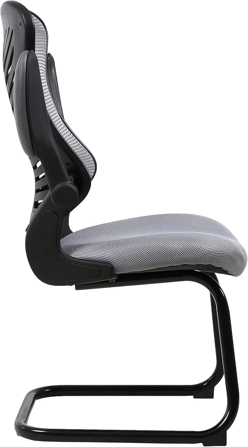 OfficeFactor Reception Guest Office Chairs with Flip Up Arms – Comfortable Mesh, Ergonomic Contour, Modern Convertible Furniture for Visitors, Meeting Groups 300 Lbs Rated (Gray)