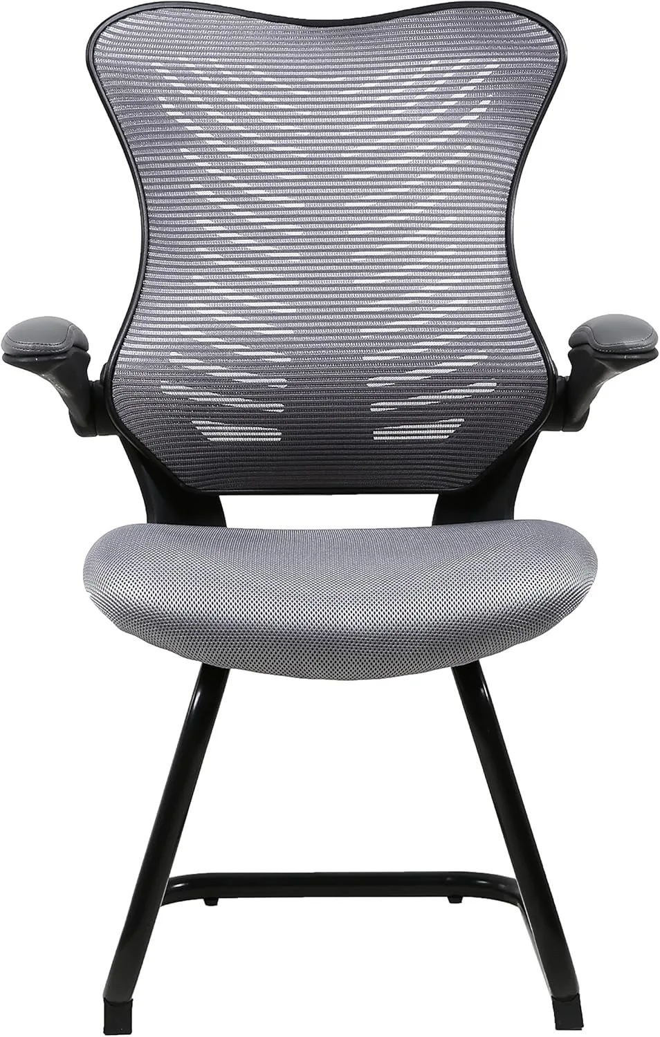 OfficeFactor Reception Guest Office Chairs with Flip Up Arms – Comfortable Mesh, Ergonomic Contour, Modern Convertible Furniture for Visitors, Meeting Groups 300 Lbs Rated (Gray)