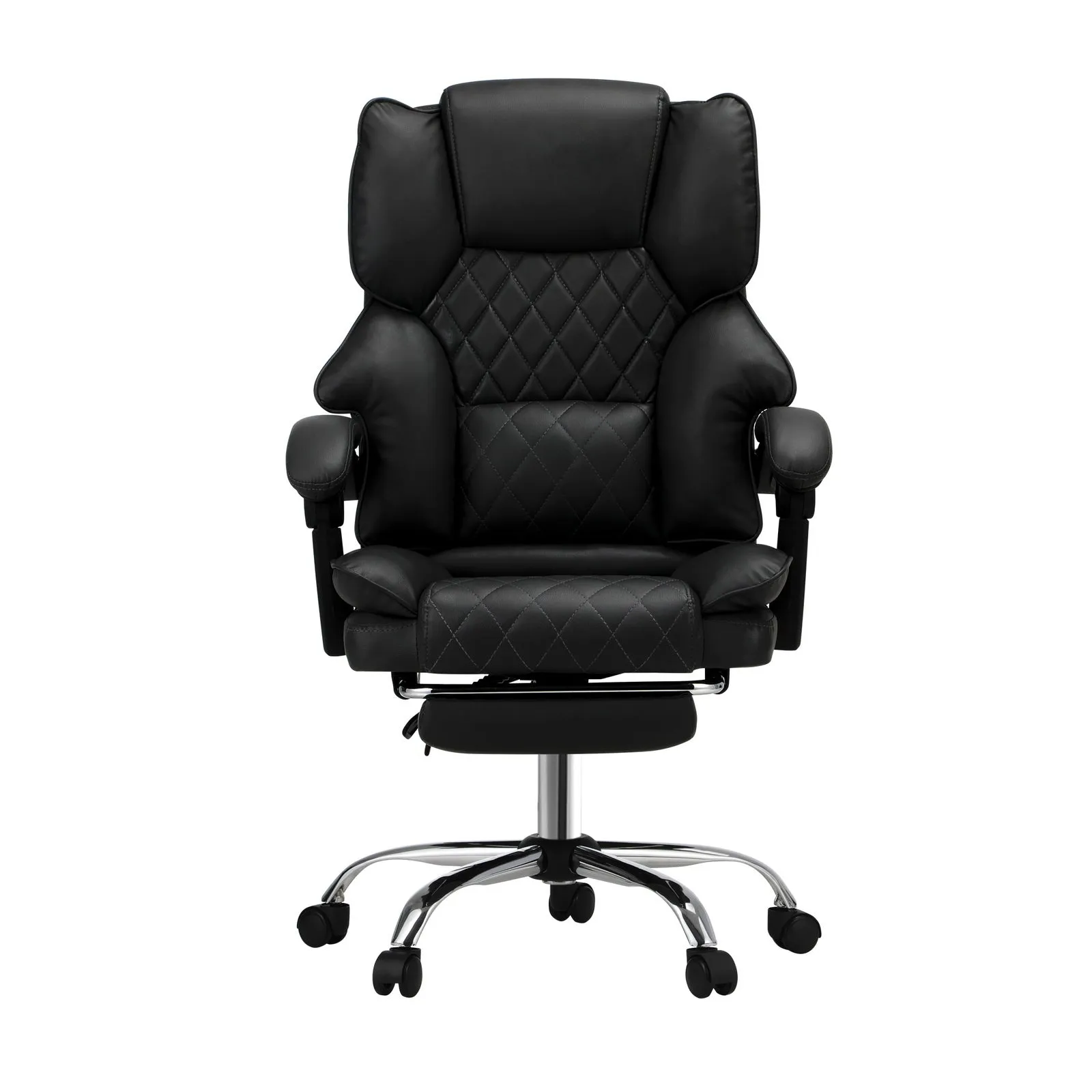 Oikiture Massgae Office Chair Recliner Racing Computer Chairs PU Footrest Black