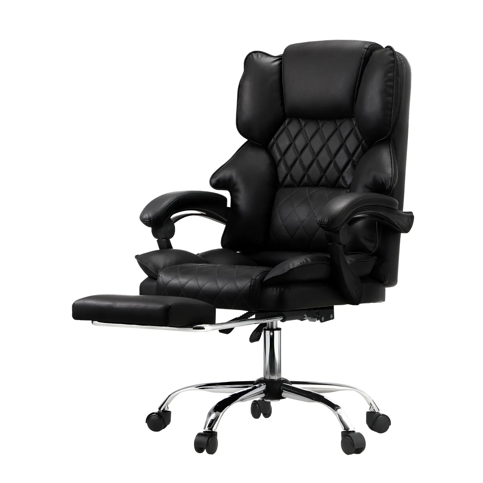 Oikiture Massgae Office Chair Recliner Racing Computer Chairs PU Footrest Black