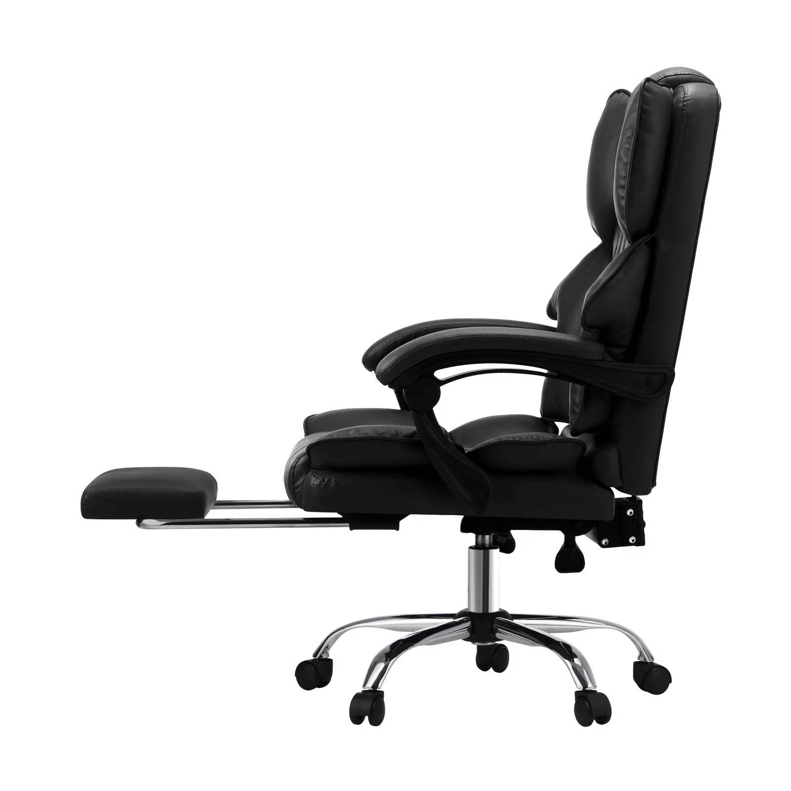 Oikiture Massgae Office Chair Recliner Racing Computer Chairs PU Footrest Black