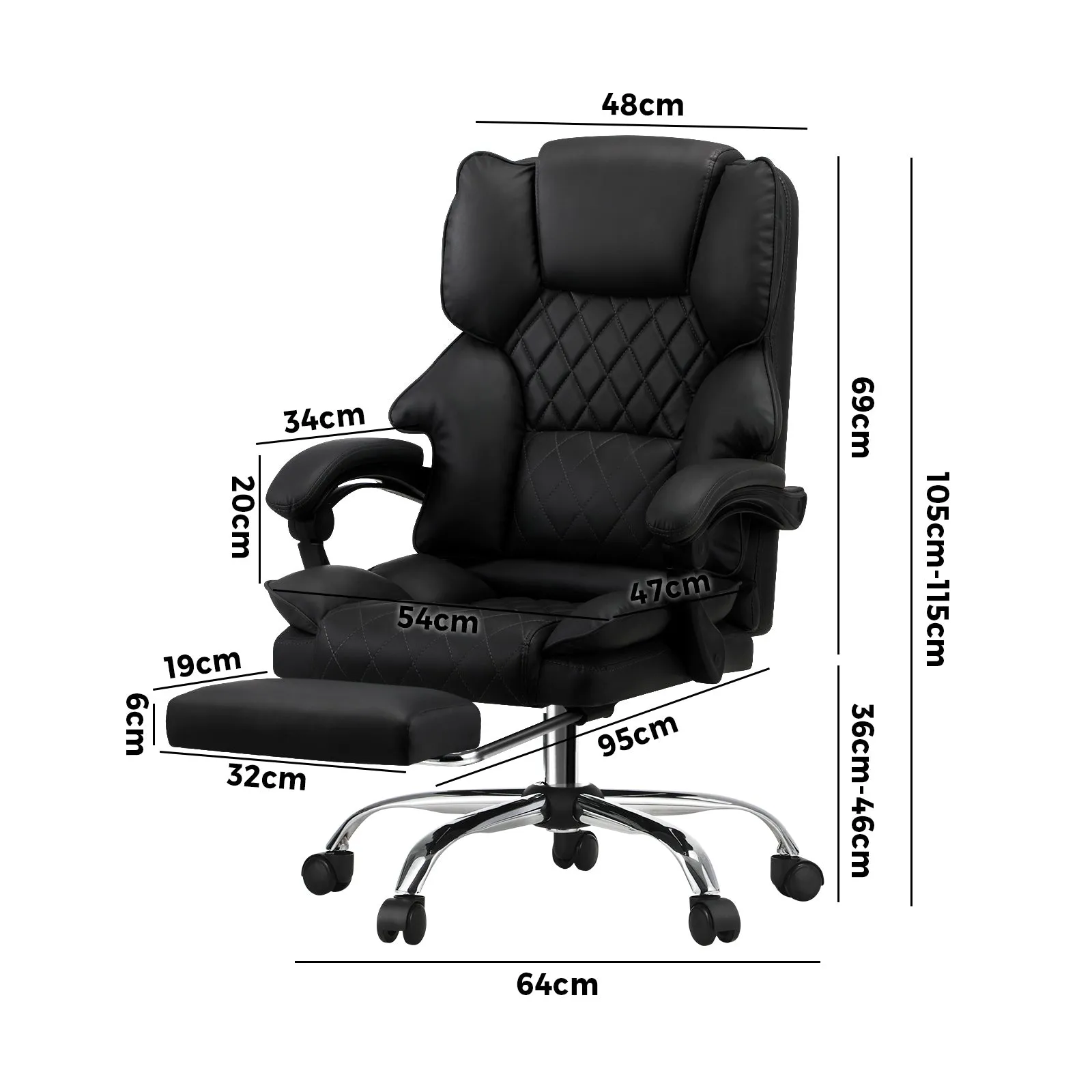 Oikiture Massgae Office Chair Recliner Racing Computer Chairs PU Footrest Black