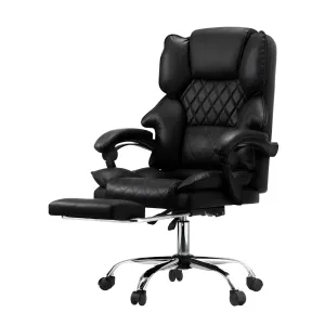 Oikiture Massgae Office Chair Recliner Racing Computer Chairs PU Footrest Black