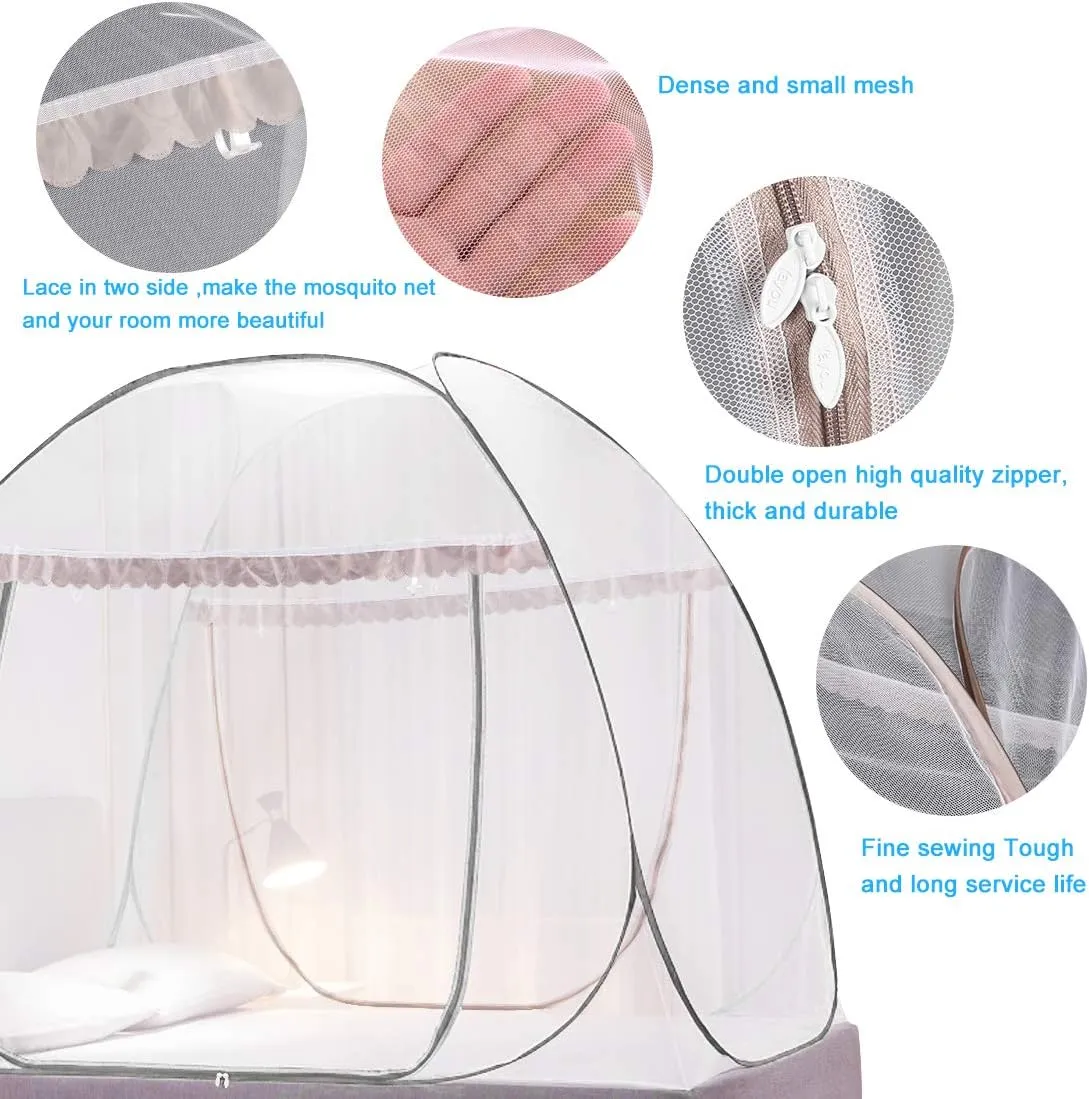 Omont Pop Up Bed Net Tent with Bottom, Folding Design Bed Canopy for Bedroom and Outdoor Trip,Easy to Install and Wash for Twin to King Size Bed (79 x71x59 inch)
