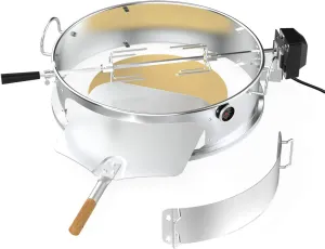 onlyfire Stainless Steel Multi-purpose Rotisserie and Pizza Combo Kit for Weber 22-Inch Kettle Charcoal Grills - Include Pizza Peel and Pizza Stone