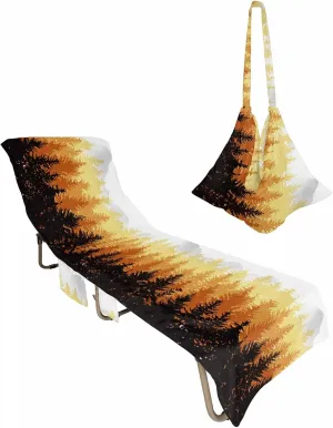 Orange Fall Tree Beach Pool Patio Lounge Chaise Chair Cover Towel With Pockets,Absorbent & Quick Dry Microfiber Towel Cover Bag Summer Travel Accessories for Sunbathing Forest Black Wood-land Mountain
