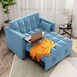ORRD Convertible Sofa Bed, 3-in-1 Multi-Functional Velvet Sleeper Couch Pull-Out Bed, 48'' Bed Chaise Lounge with Adjustable Backrest and Pillows, Hidden Side Table for Living Room, Small Space