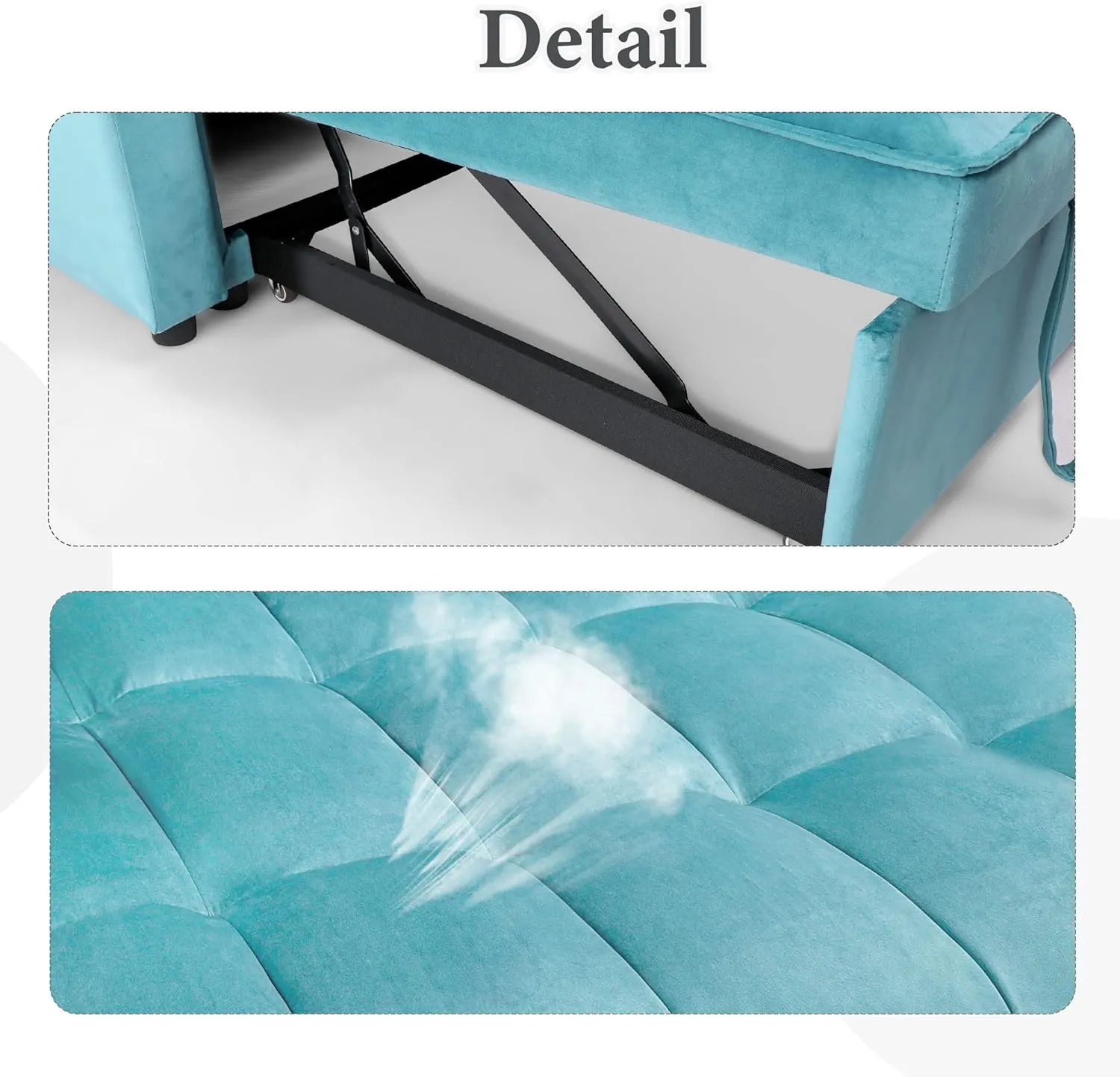 ORRD Convertible Sofa Bed, 3-in-1 Multi-Functional Velvet Sleeper Couch Pull-Out Bed, 48'' Bed Chaise Lounge with Adjustable Backrest and Pillows, Hidden Side Table for Living Room, Small Space