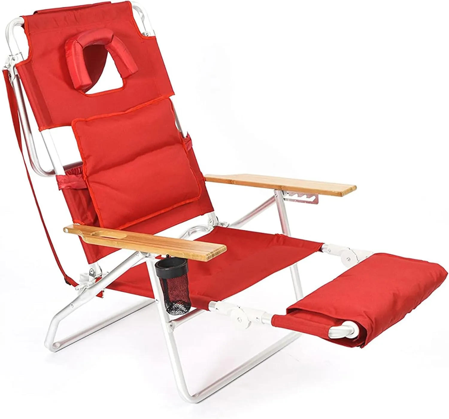 Ostrich Deluxe 3N1 Lightweight Lawn Beach Reclining Lounge Chair with Footrest, Outdoor Furniture for Patio, Balcony, Backyard, or Porch, Red