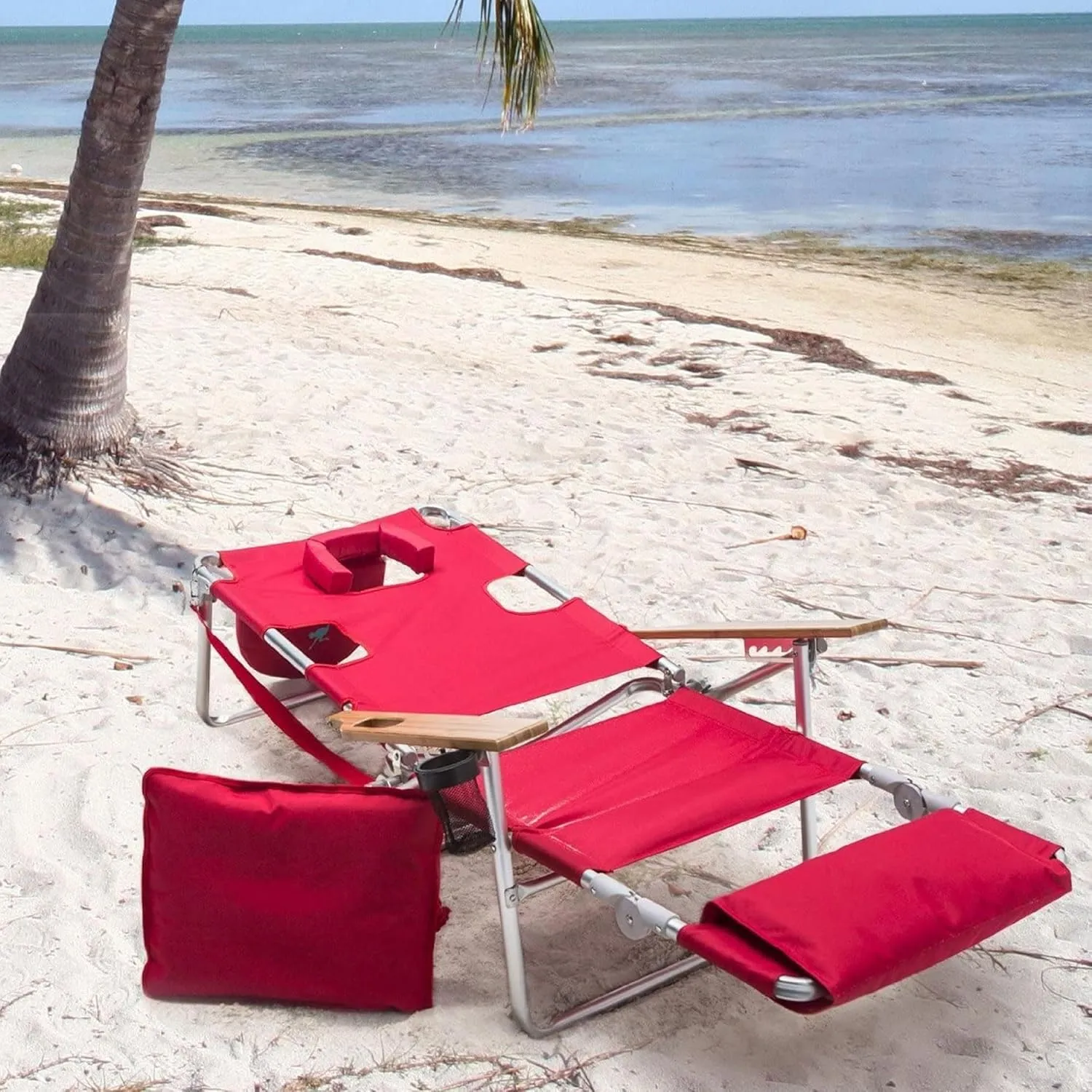 Ostrich Deluxe 3N1 Lightweight Lawn Beach Reclining Lounge Chair with Footrest, Outdoor Furniture for Patio, Balcony, Backyard, or Porch, Red
