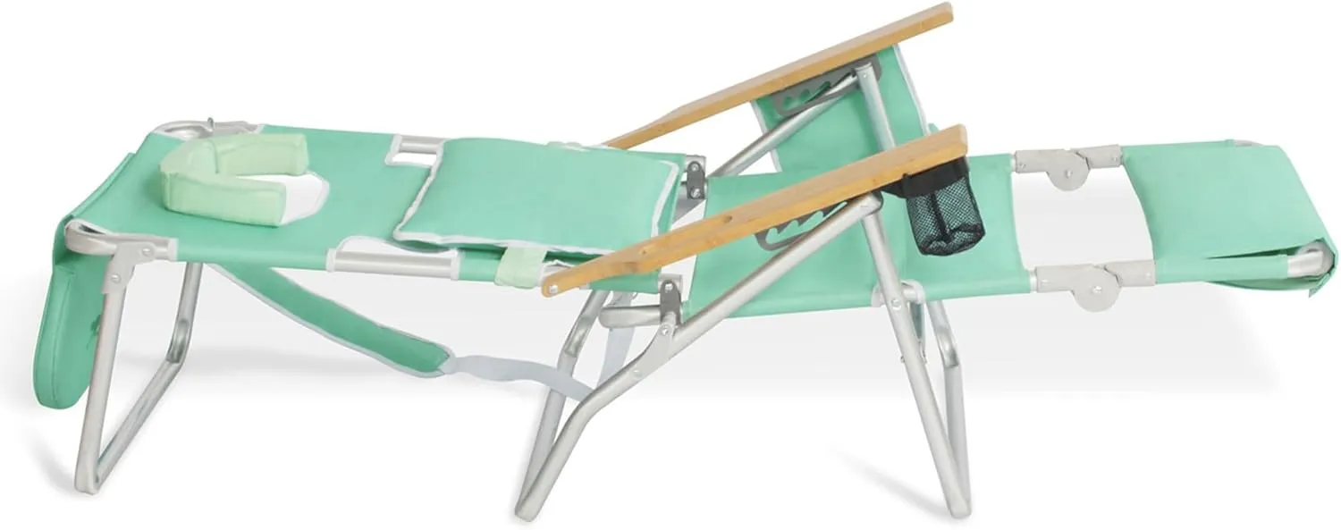 Ostrich Deluxe 3N1 Padded Beach Chair w/ Face Cushion & Arm Holes, Teal - Lightweight Folding Recliner w/ Adjustable Backrest & Footrest, Cup Holder, Side Utility Bag, 275 lb Weight Capacity