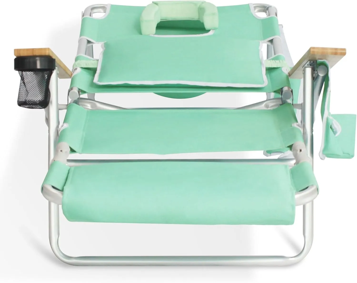 Ostrich Deluxe 3N1 Padded Beach Chair w/ Face Cushion & Arm Holes, Teal - Lightweight Folding Recliner w/ Adjustable Backrest & Footrest, Cup Holder, Side Utility Bag, 275 lb Weight Capacity