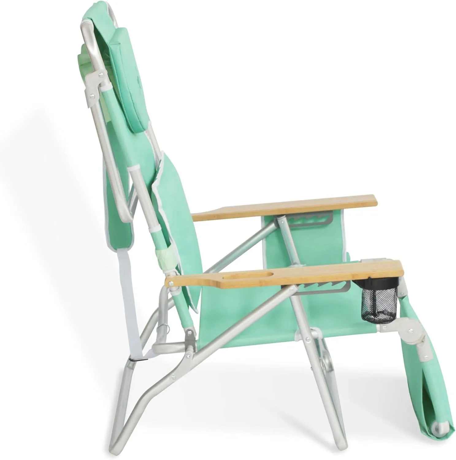 Ostrich Deluxe 3N1 Padded Beach Chair w/ Face Cushion & Arm Holes, Teal - Lightweight Folding Recliner w/ Adjustable Backrest & Footrest, Cup Holder, Side Utility Bag, 275 lb Weight Capacity