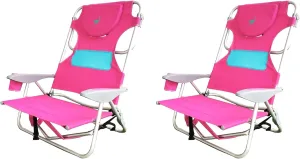Ostrich Outdoor Beach Ladies Comfort On-Your-Back Adjustable & Portable Beach Chair with Backpack Straps and Cup Holder, Pink (2 Pack)