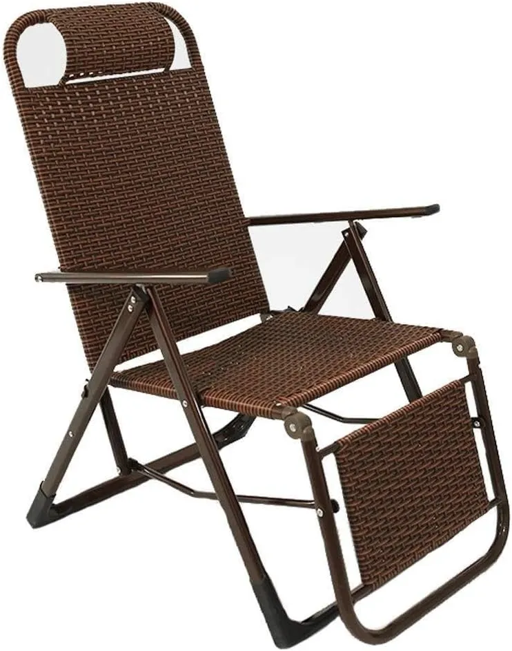 Outdoor Beach Recliner Folding Chair, Rattan Lounge Chair with Adjustable Armrests, Ergonomic Reclining Sun Lounger, Portable & Easy to Clean