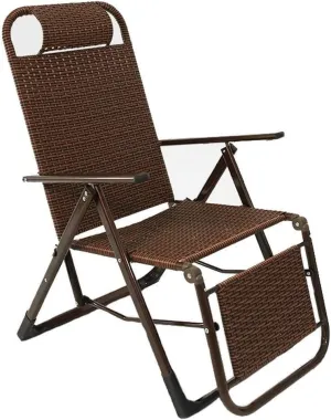 Outdoor Beach Recliner Folding Chair, Rattan Lounge Chair with Adjustable Armrests, Ergonomic Reclining Sun Lounger, Portable & Easy to Clean