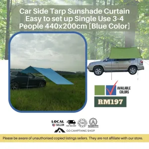 Outdoor Camping Car Side Tarp Sunshade Curtain Easy to set up Single Use 3-4 People Large 440x200cm Blue Color