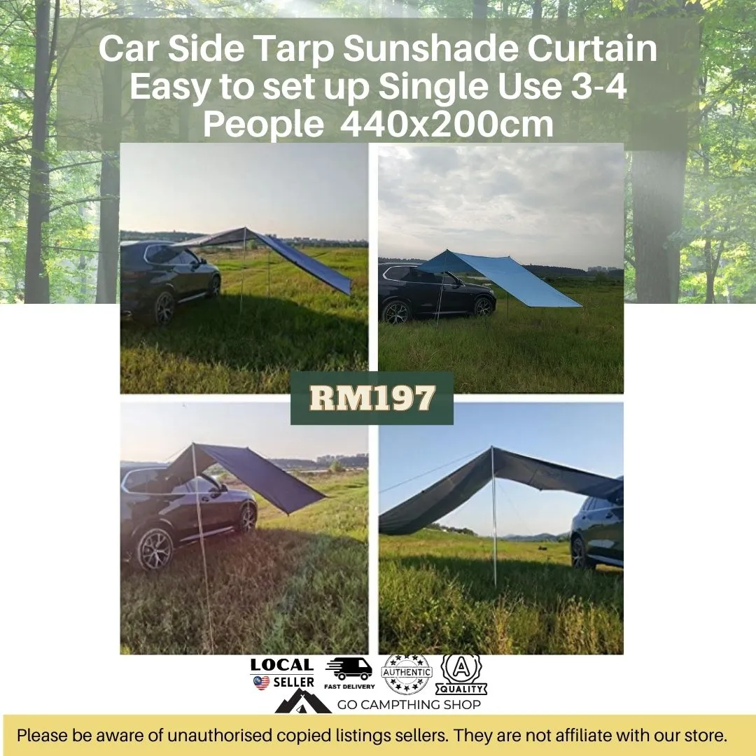 Outdoor Camping Car Side Tarp Sunshade Curtain Easy to set up Single Use 3-4 People Large 440x200cm Blue Color