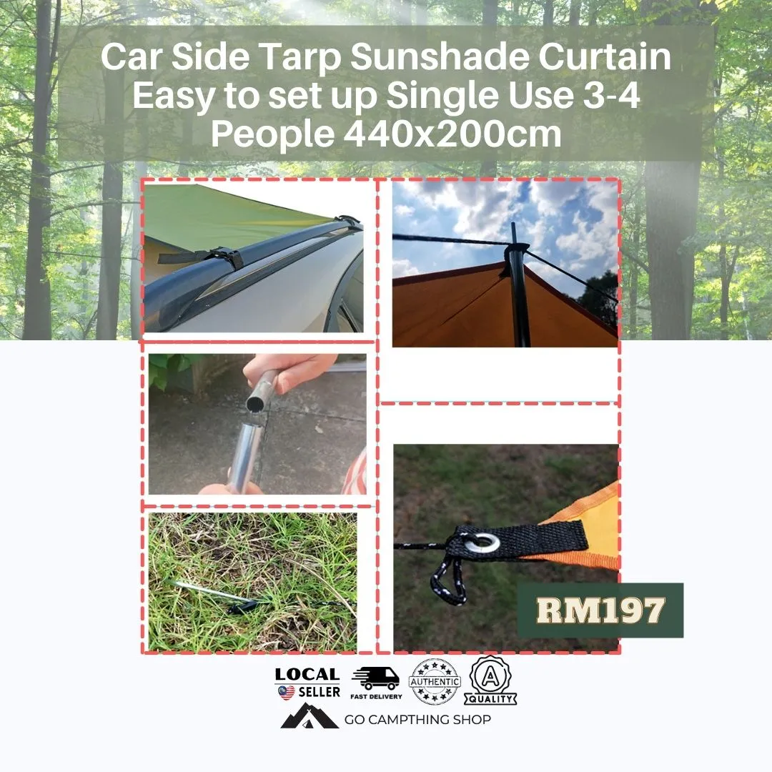 Outdoor Camping Car Side Tarp Sunshade Curtain Easy to set up Single Use 3-4 People Large 440x200cm Blue Color