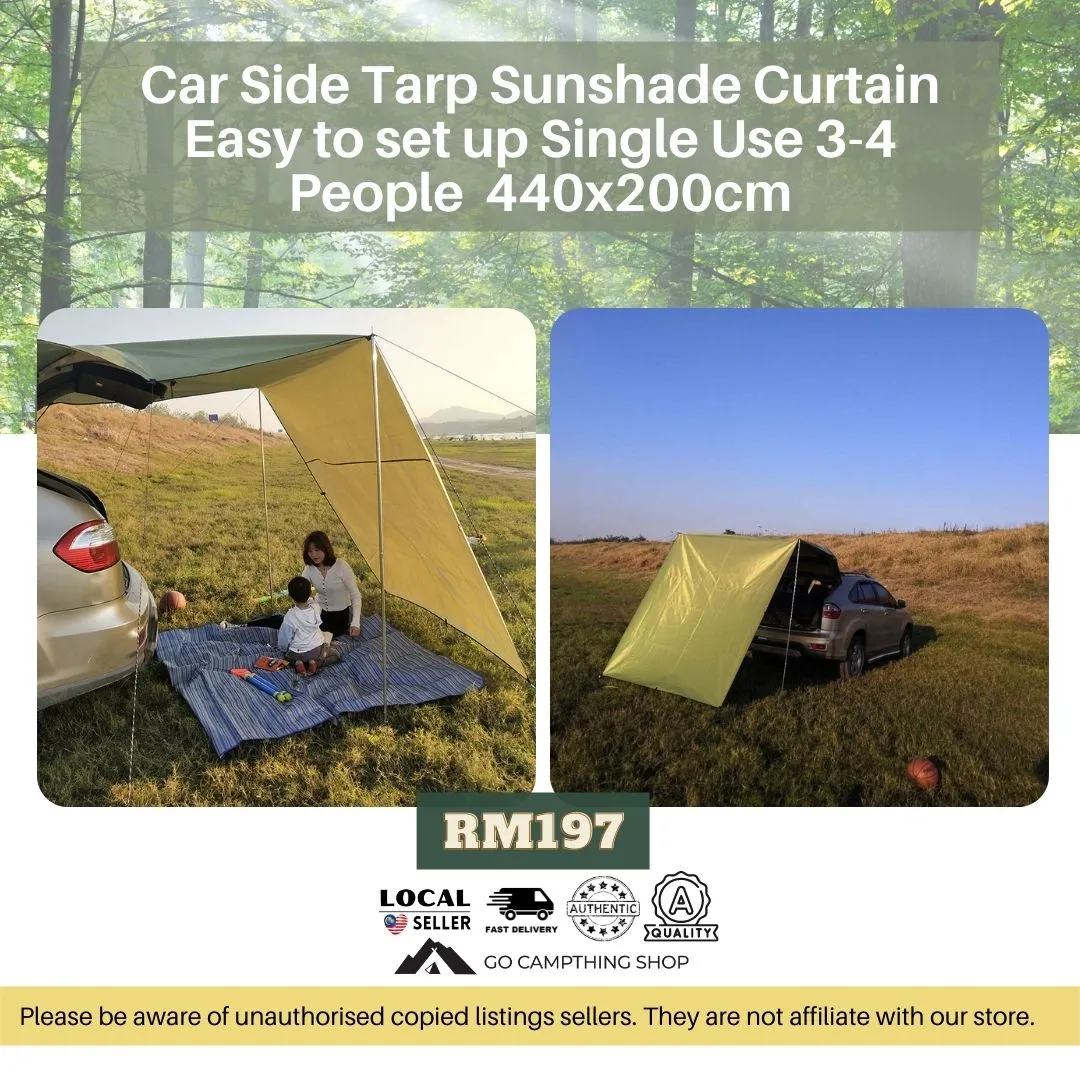 Outdoor Camping Car Side Tarp Sunshade Curtain Easy to set up Single Use 3-4 People Large 440x200cm Blue Color