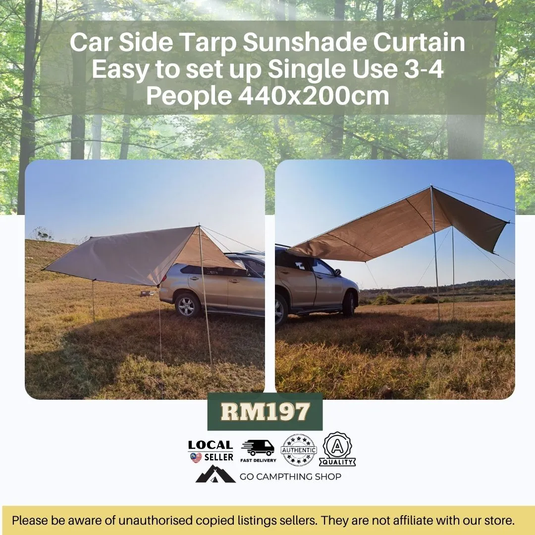 Outdoor Camping Car Side Tarp Sunshade Curtain Easy to set up Single Use 3-4 People Large 440x200cm Blue Color