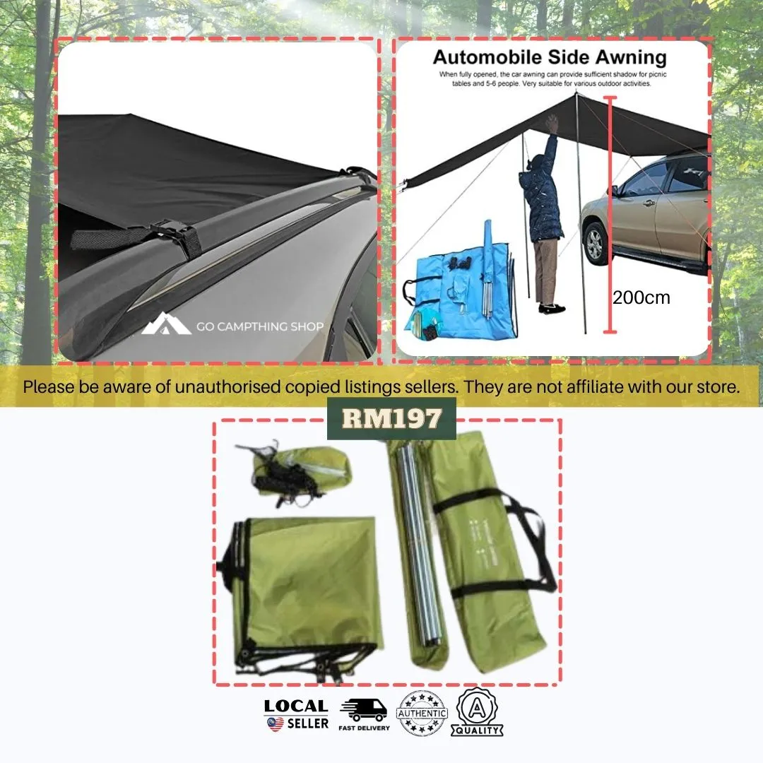 Outdoor Camping Car Side Tarp Sunshade Curtain Easy to set up Single Use 3-4 People Large 440x200cm Blue Color