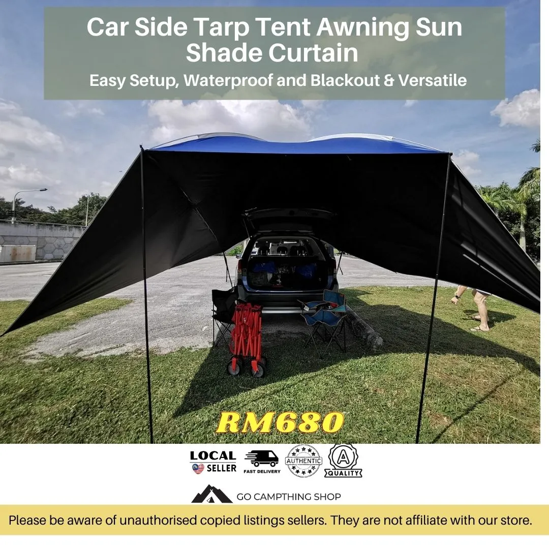 Outdoor Camping Car Side Tarp Tent Awning Sun Shade Waterproof Curtain UV Protection Navy Blue Color 320*230*220cm