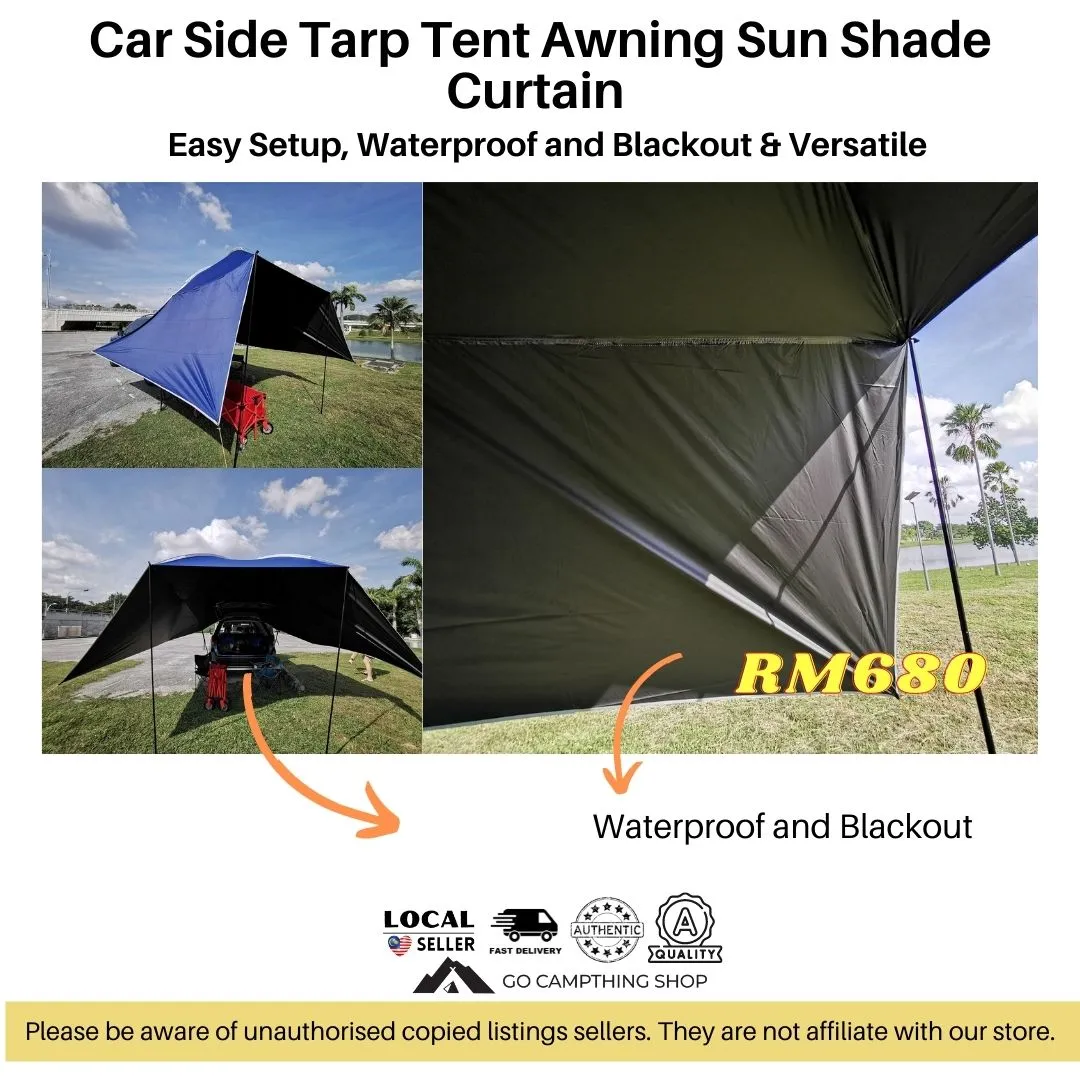 Outdoor Camping Car Side Tarp Tent Awning Sun Shade Waterproof Curtain UV Protection Navy Blue Color 320*230*220cm