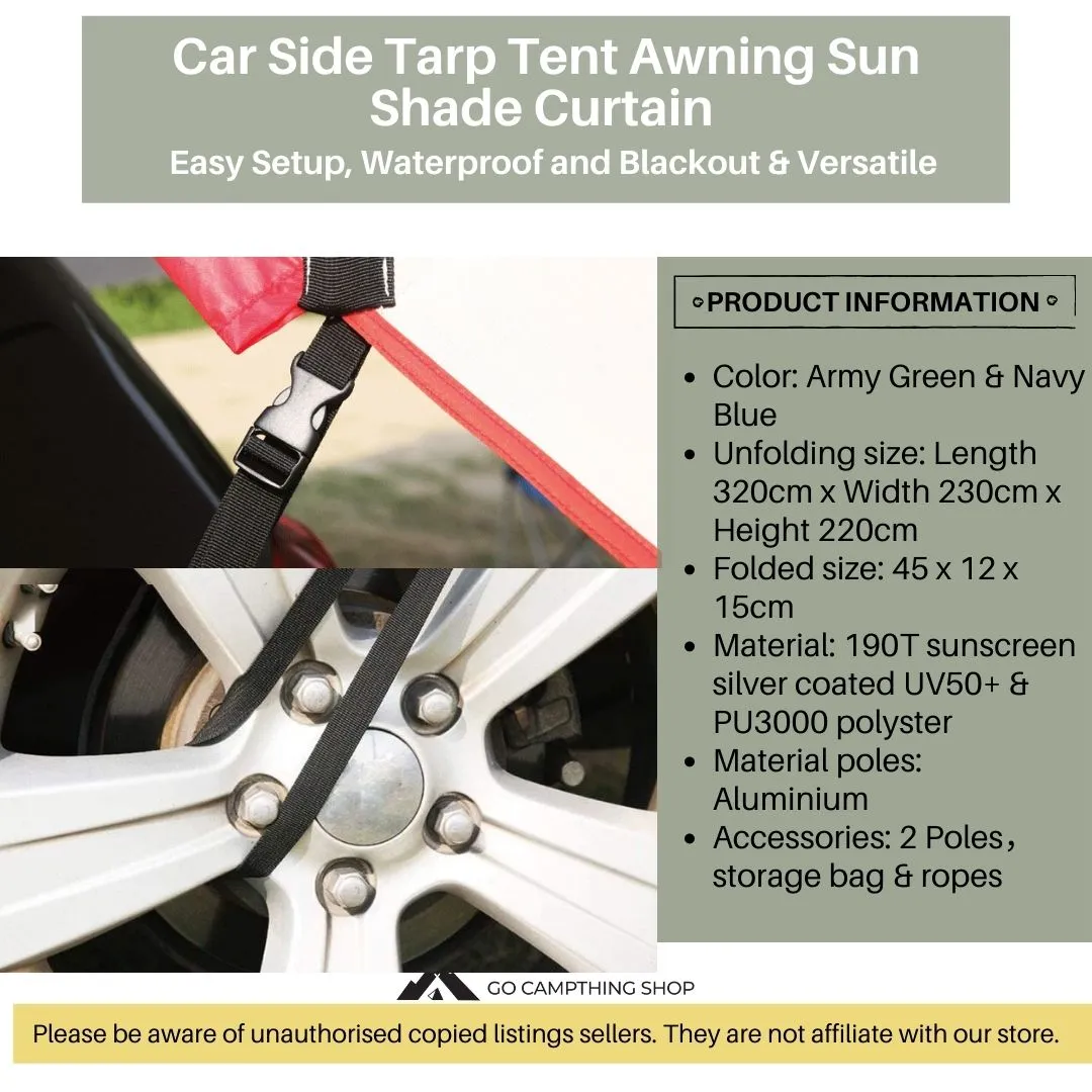Outdoor Camping Car Side Tarp Tent Awning Sun Shade Waterproof Curtain UV Protection Navy Blue Color 320*230*220cm