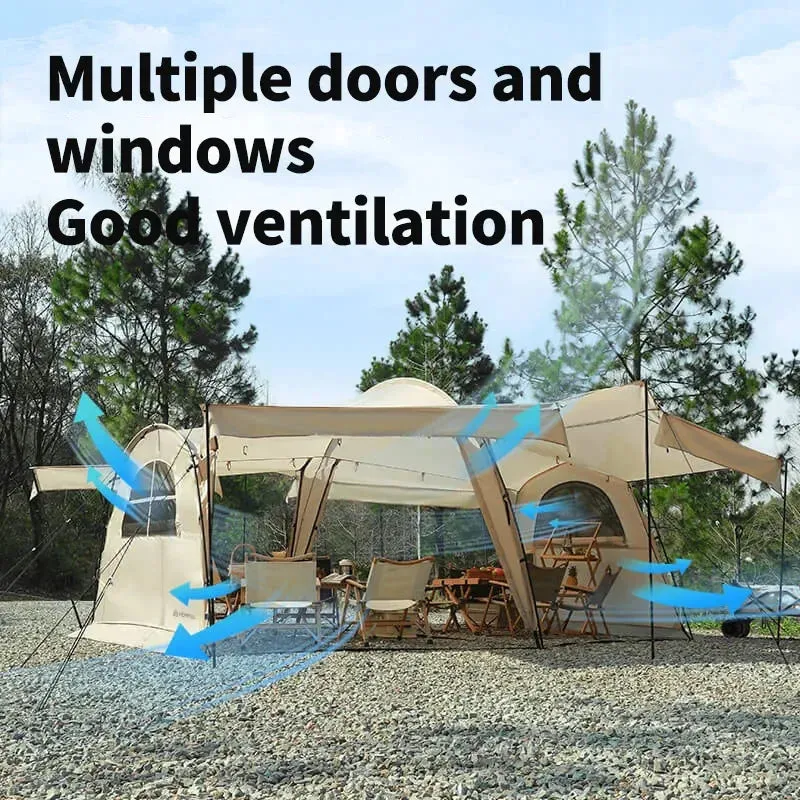 Outdoor Camping Portable Large Space Shelter Tent with Inner Tent | Multi-Door, Multi-Window, Rainproof, Windproof, Sunproof