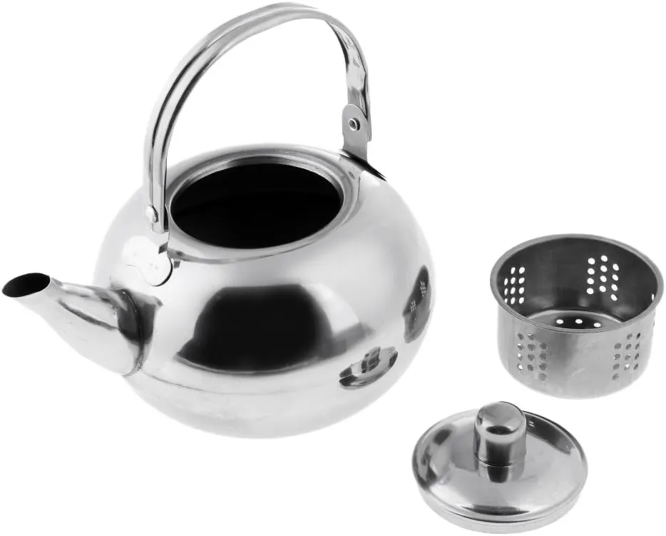 Outdoor Camping Stainless Steel Tea Kettle Coffee Pot(Silver,1L)