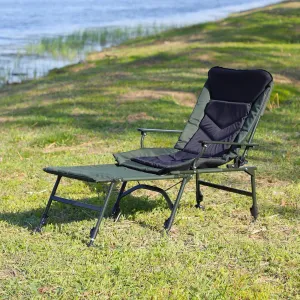 Outdoor Comfort with Portable Folding Reclining Camping Chair, Adjustable Backrest and Detachable Footrest, Green and Black