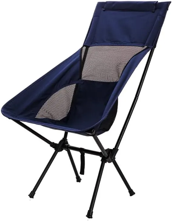 Outdoor Folding Chair Portable Camping Fishing Bench Picnic Leisure Recliner Camping Chair (Color : Navy Blue)