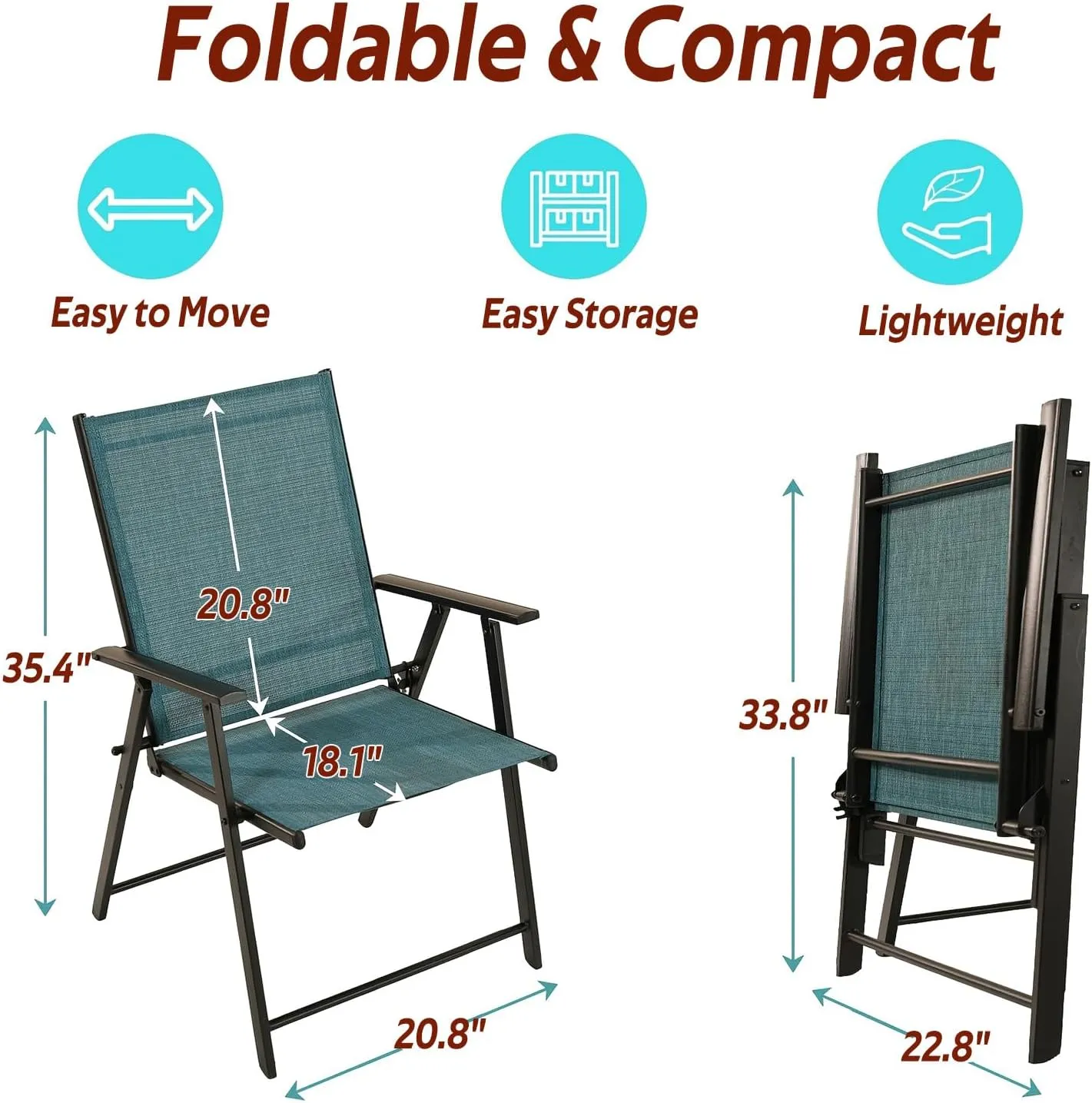 Outdoor Lounge Chairs Patio Folding Chairs Set of 2, with Rustproof Metal Frame, Portable Dining Chairs for Porch, Poolside, Deck, Lawn, Garden, Backyard, Camping (Dark Blue)