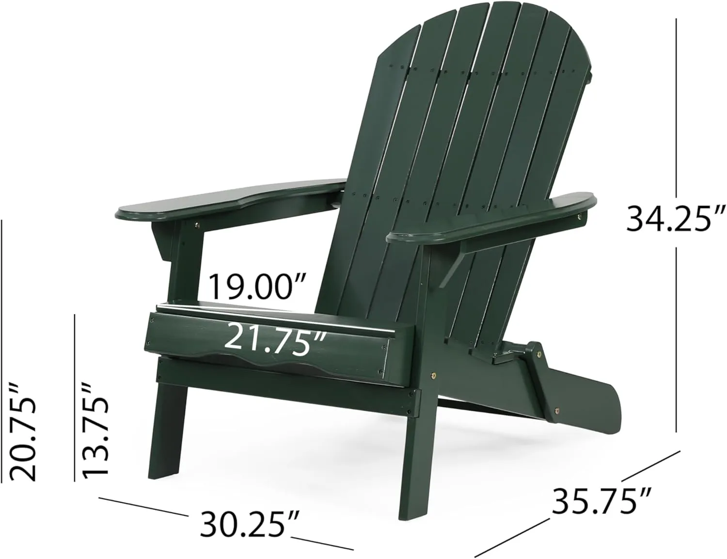 Outdoor Patio Lawn Chair, Weather Resistant Lawn Furniture, Wooden Adirondack Chair, Classic Lounge for Deck, Garden, Backyard, Fire Pit, Patio Chairs Foldable (Dark Green)