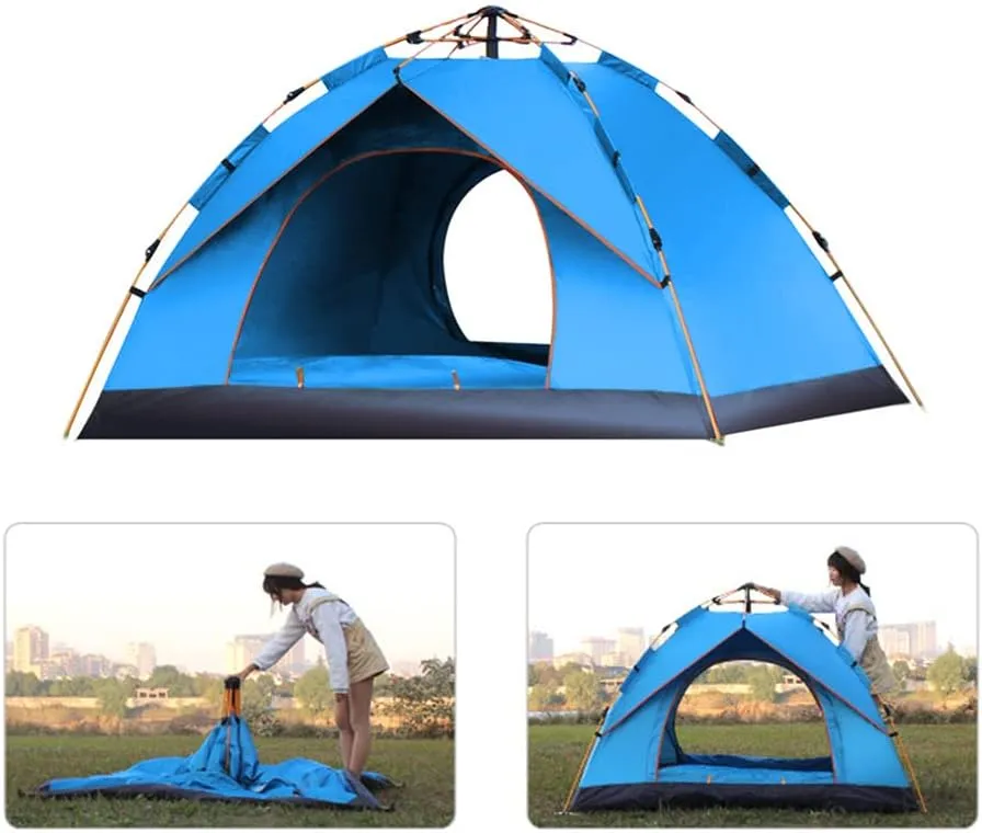 Outdoor Pop Up Tent Water-Resistant Portable Camping Tent for 1-2/3-4 People Family Tent (Blue for 3)