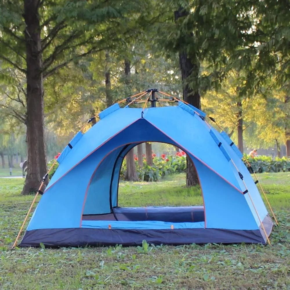 Outdoor Pop Up Tent Water-Resistant Portable Camping Tent for 1-2/3-4 People Family Tent (Blue for 3)