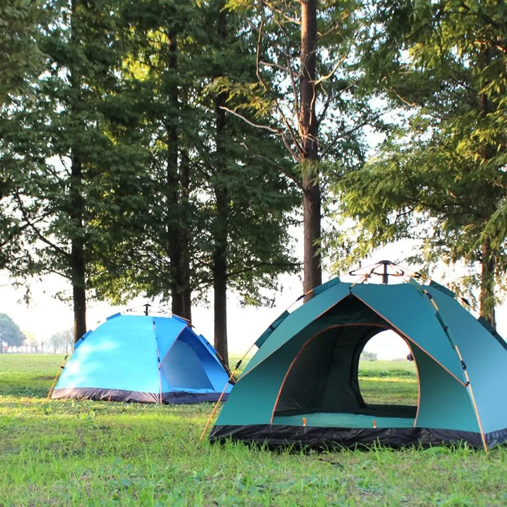 Outdoor Pop Up Tent Water-Resistant Portable Camping Tent for 1-2/3-4 People Family Tent (Blue for 3)