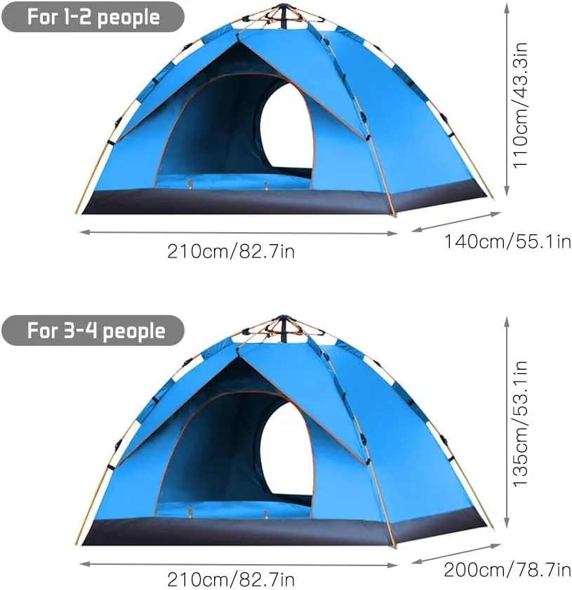 Outdoor Pop Up Tent Water-Resistant Portable Camping Tent for 1-2/3-4 People Family Tent (Blue for 3)