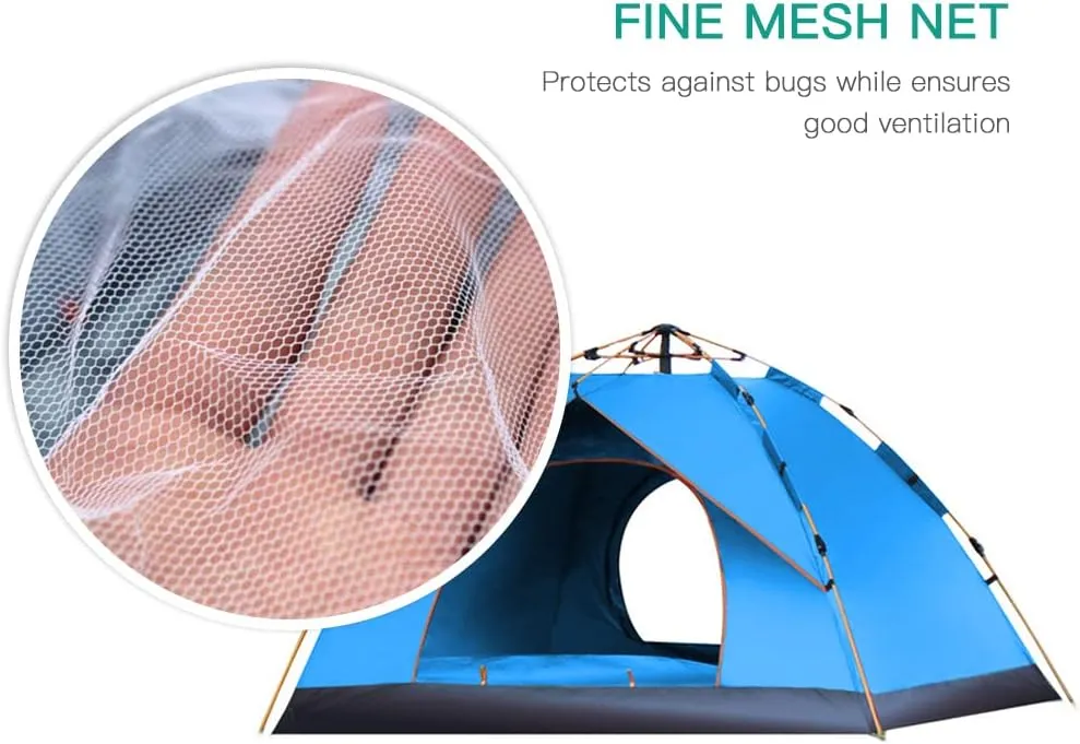 Outdoor Pop Up Tent Water-Resistant Portable Camping Tent for 1-2/3-4 People Family Tent (Blue for 3)