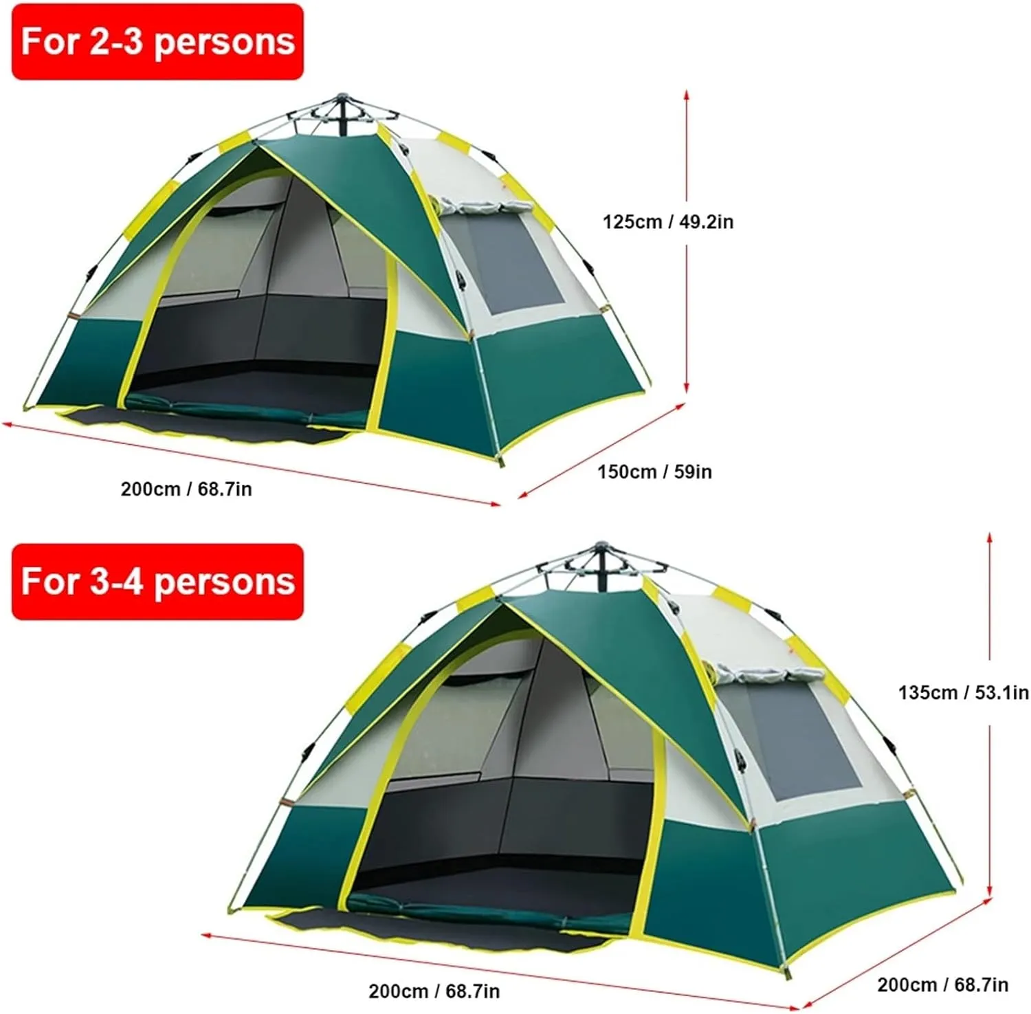 Outdoor Pop Up Tent Water-Resistant Portable Instant Automatic Camping Tent Compatible with 2-3/3-4 Person Family Tent Camping Hiking (Blue for 3 4)
