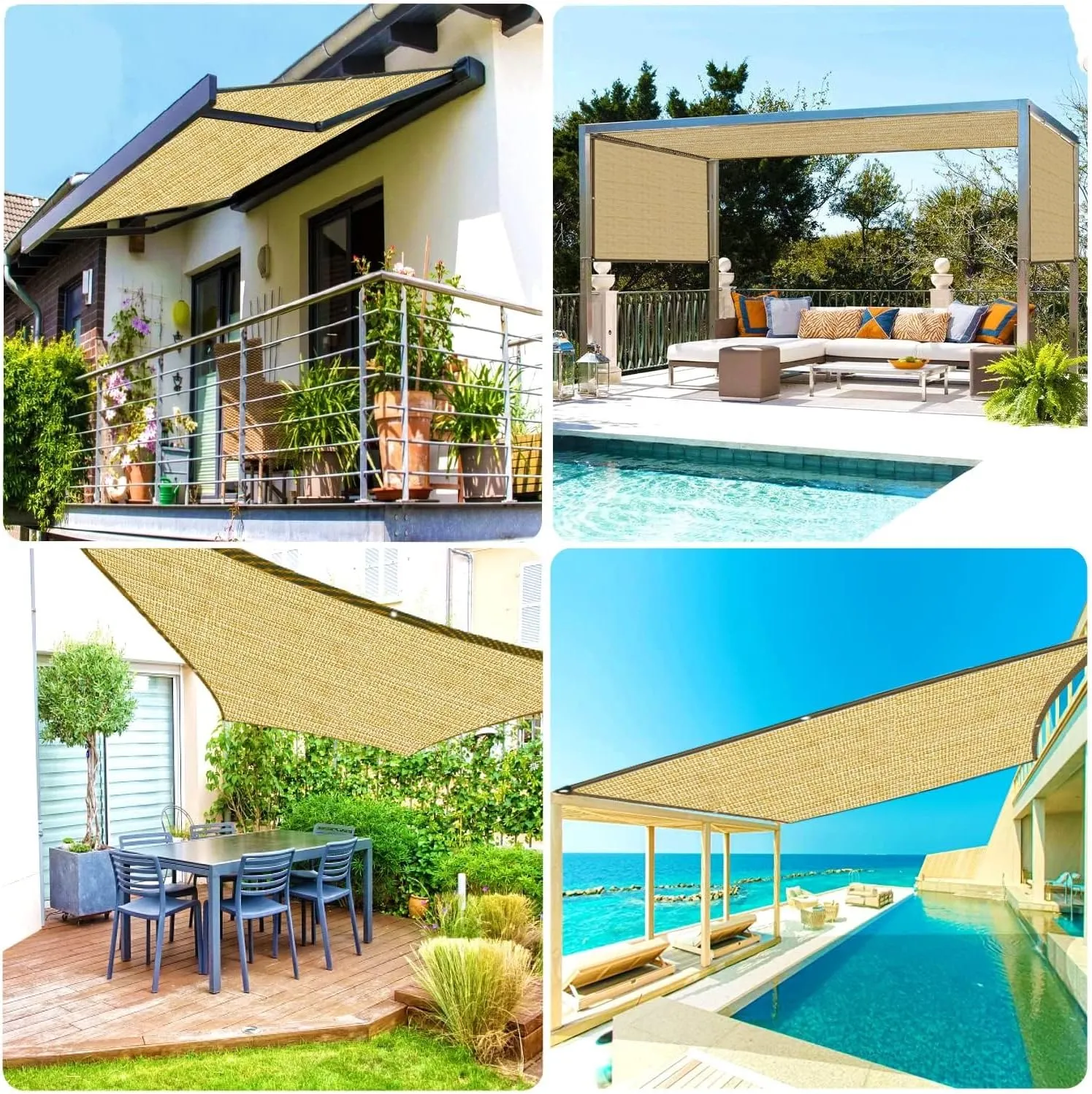 Outdoor Shade Net Sun Shade Sail Garden Privacy Fence Screening Mesh Tarp Greenhouse Sun Shade Net Sail UV Block Canopy for Balcony Courtyard Plants Sunscreen,5/6/8m,1-20m(5x6m)