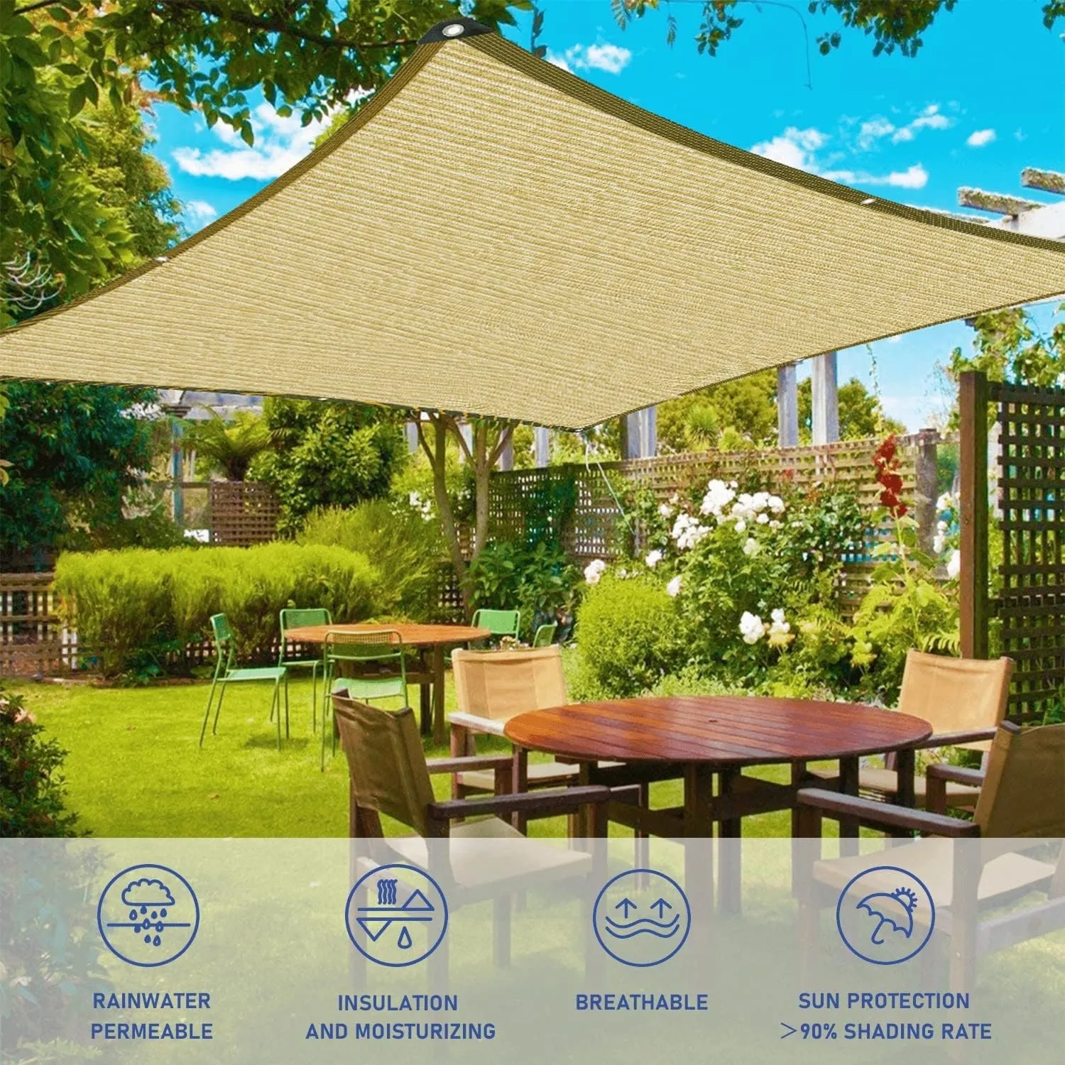 Outdoor Shade Net Sun Shade Sail Garden Privacy Fence Screening Mesh Tarp Greenhouse Sun Shade Net Sail UV Block Canopy for Balcony Courtyard Plants Sunscreen,5/6/8m,1-20m(5x6m)