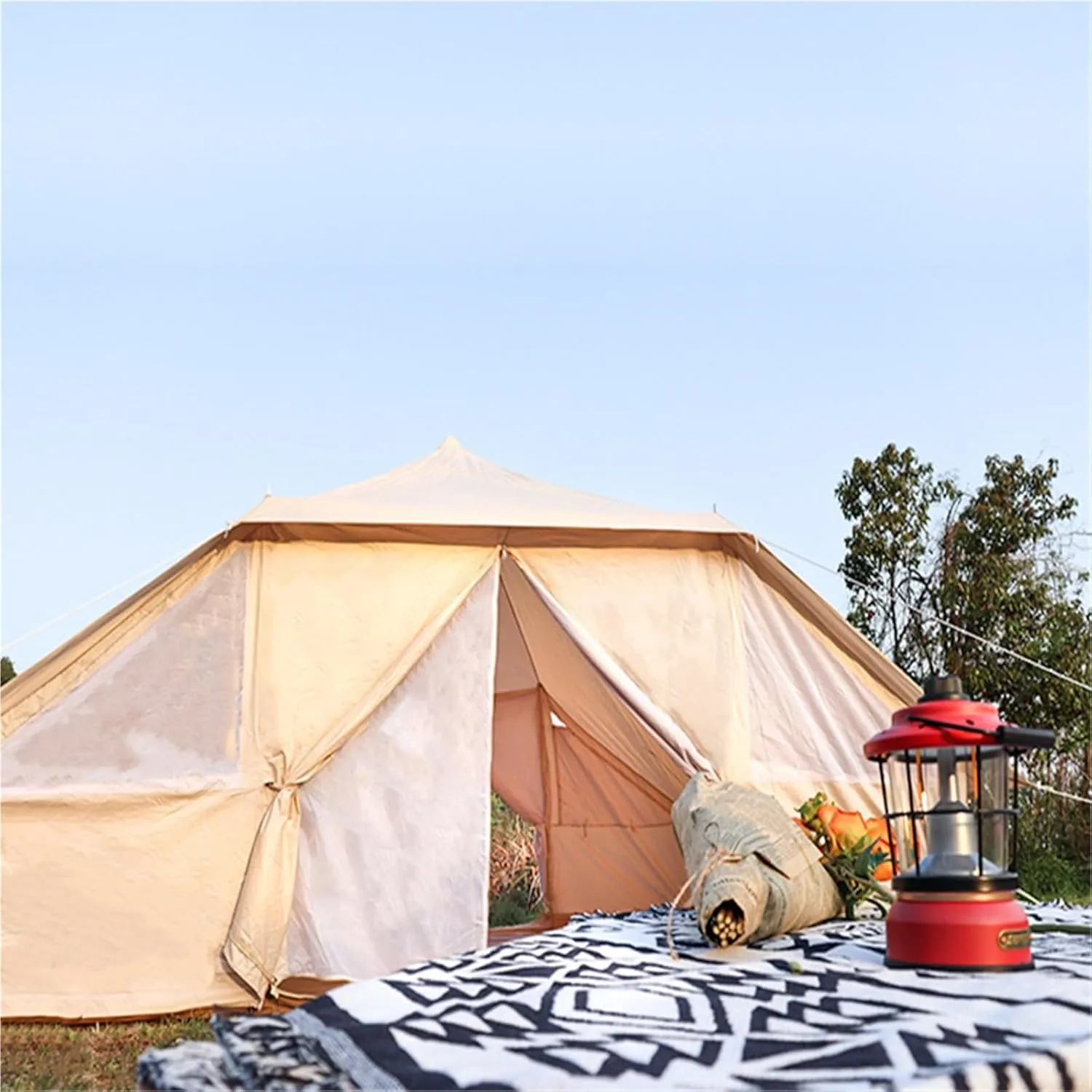 Outdoor Tent Double Door Family Camping Rainproof Pointed Top Tent