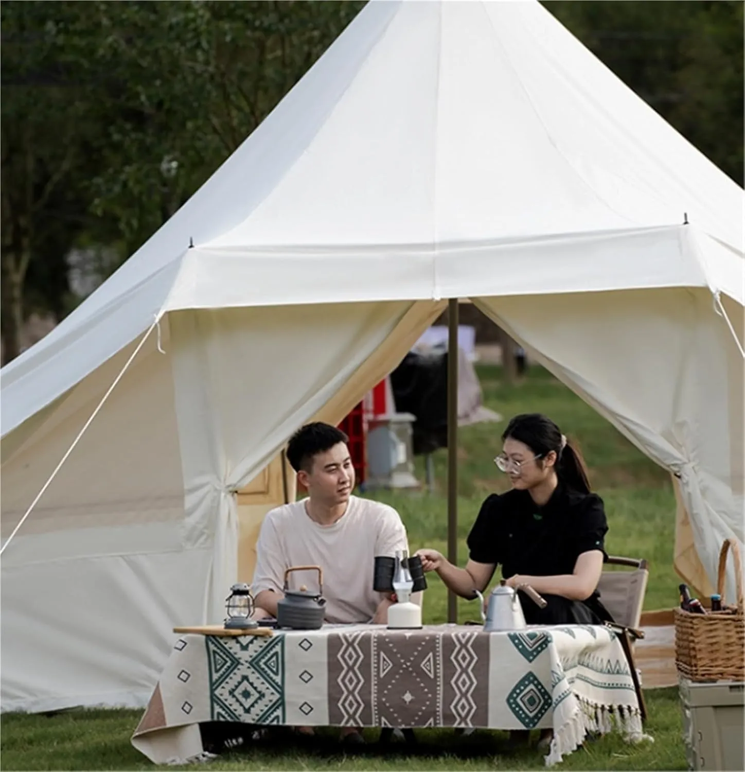 Outdoor Tent Double Door Family Camping Rainproof Pointed Top Tent