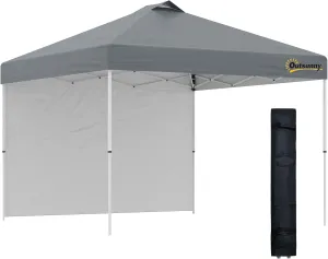 Outsunny 10' x 10' Pop-Up Canopy Tent with 1 Removable Sidewall, Commercial Instant Sun Shelter, Tents for Parties with Wheeled Carry Bag for Outdoor, Garden, Patio, Gray